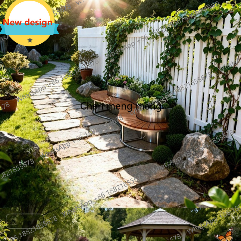 Outdoor Furniture Metal Chairs - กล่องปลูกต้นไม้สแตนเลส D80 พร้อมที่นั่งสำหรับกลางแจ้ง ระเบียงบ้าน กล่องปลูกต้นไม้แบบยาว ม้านั่งตกแต่งสวน