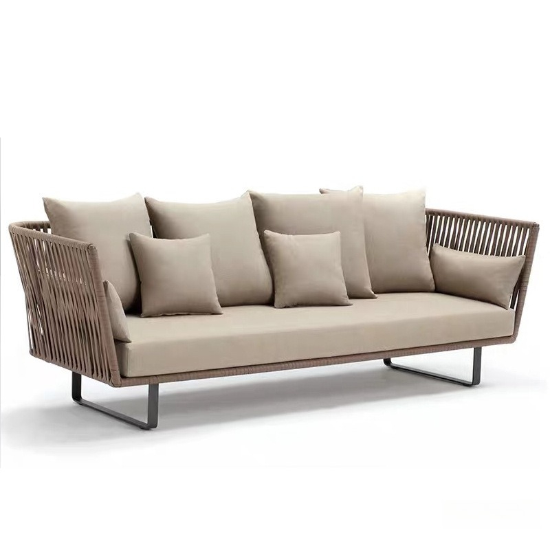 Outdoor Furniture Metal Chairs - ชุดโซฟาหวายกลางแจ้งกันน้ำ 3 ที่นั่ง พร้อมเก้าอี้และโต๊ะกาแฟ สำหรับลานบ้าน ระเบียง