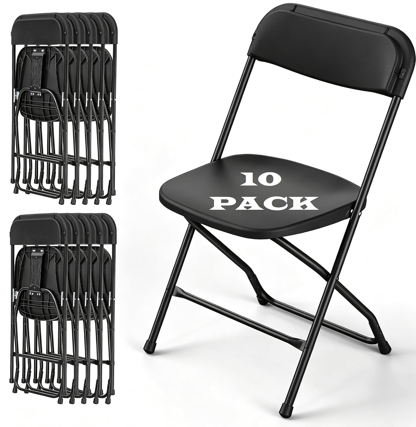 Outdoor Furniture Metal Chairs - เก้าอี้พับสีดำ โครงโลหะ แข็งแรง ทนทาน สามารถวางซ้อนกันได้ พกพาสะดวก